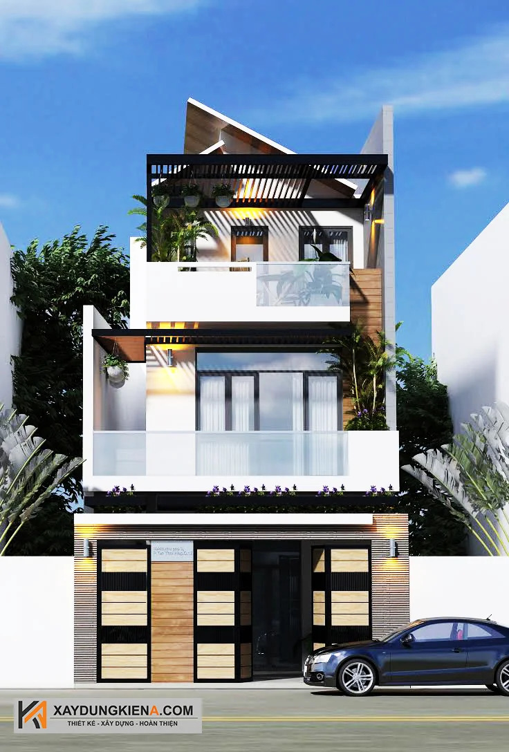 mẫu nhà mái lệch